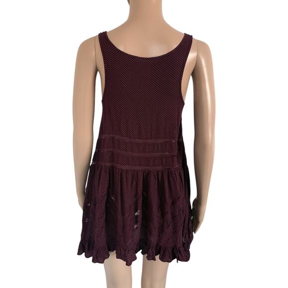 Intimately Free People Burgundy Polka Dot Lace Ruffle Flowy Slip Dress XS - Picture 3 of 8